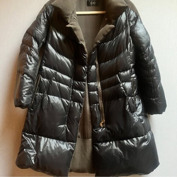 Time Duck Feather Down Puffer Jacket Mid Length Black Size M - Picture 6 of 13